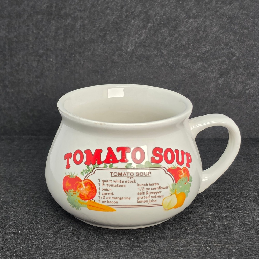 Dat'l Do-It Tomato Soup Recipe Ceramic Mug Bowl White 16oz Vintage Style Good